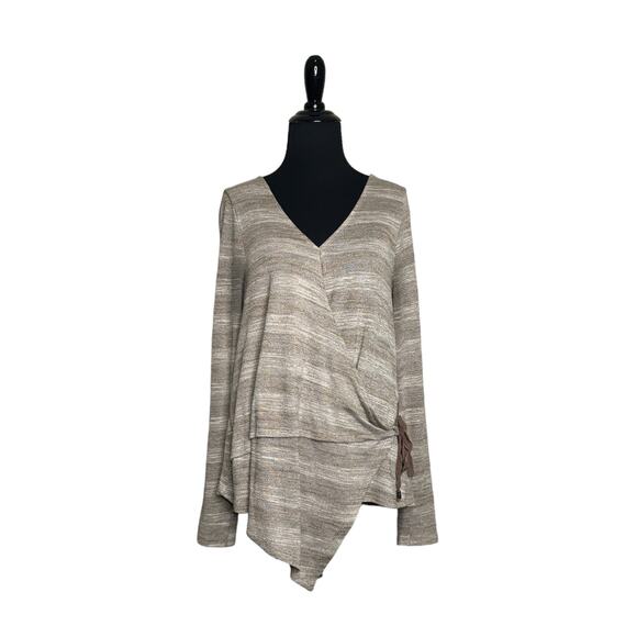 Entro light brown front crossed asymmetrical long sleeves v neck top size M - Picture 13 of 13